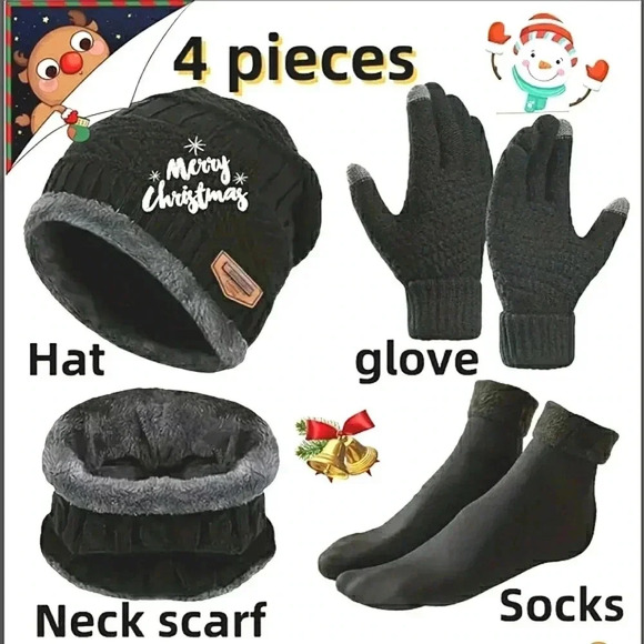 Bundle Of 4 Piece Black Winter Warm Gift Set Unisex - Picture 3 of 3